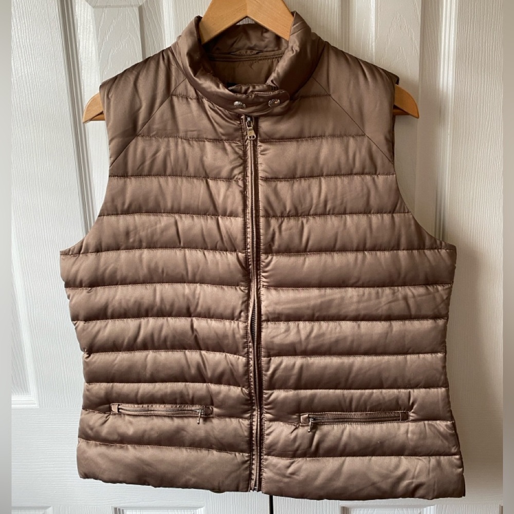Lauren Ralph Lauren Golden Brown Satin Down Puffer Vest SZ L
